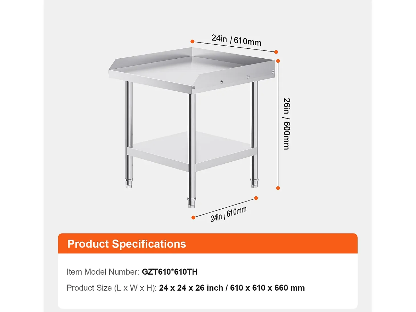 Mesa de Trabajo SucceBuy Mesa de Trabajo de Acero Inoxidable de 60.96 x 60.96 cm para Preparación de Alimentos de Restaurante