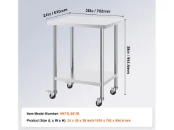 Mesa de Trabajo SucceBuy Mesa de Trabajo de Acero Inoxidable de 60.96 x 76.2 cm con 4 Ruedas