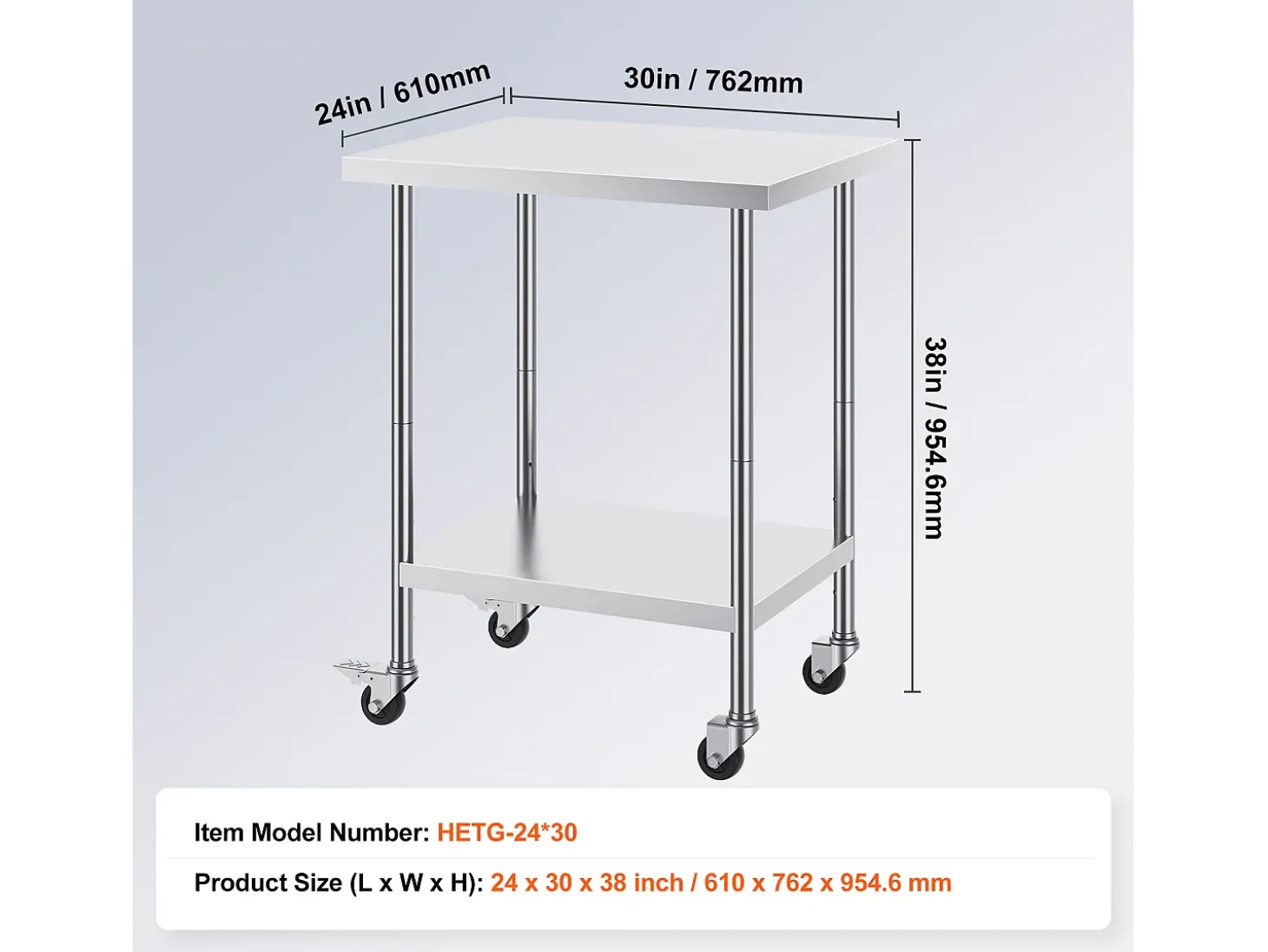 Mesa de Trabajo SucceBuy Mesa de Trabajo de Acero Inoxidable de 60.96 x 76.2 cm con 4 Ruedas