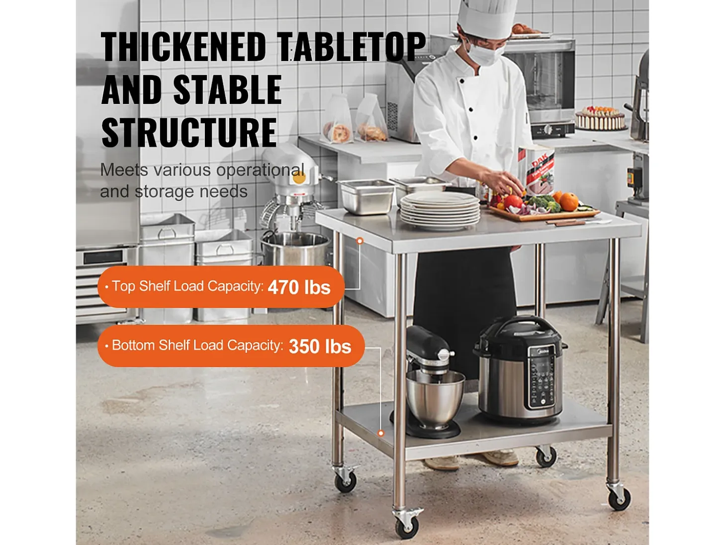 Mesa de Trabajo SucceBuy Mesa de Trabajo de Acero Inoxidable de 76.2 x 45.72 cm para Preparación de Alimentos Comerciales