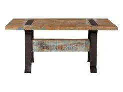 Mesa exclusiva madera reciclada y base de metal multicolor
