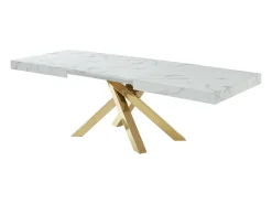 Mesa extensible 6 a 10 cubiertos de MDF y metal - Efecto mármol blanco y dorado - CATONAV