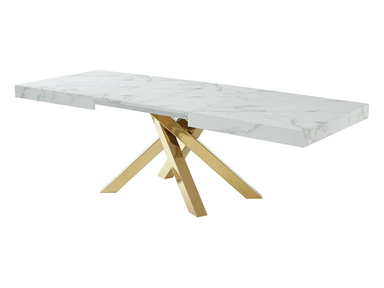 Mesa extensible 6 a 10 cubiertos de MDF y metal - Efecto mármol blanco y dorado - CATONAV