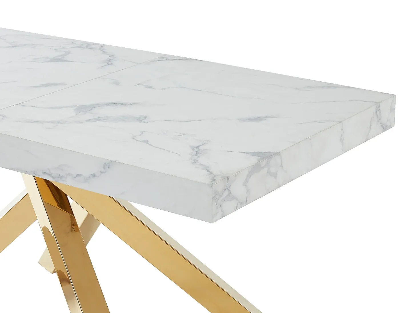 Mesa extensible 6 a 10 cubiertos de MDF y metal - Efecto mármol blanco y dorado - CATONAV