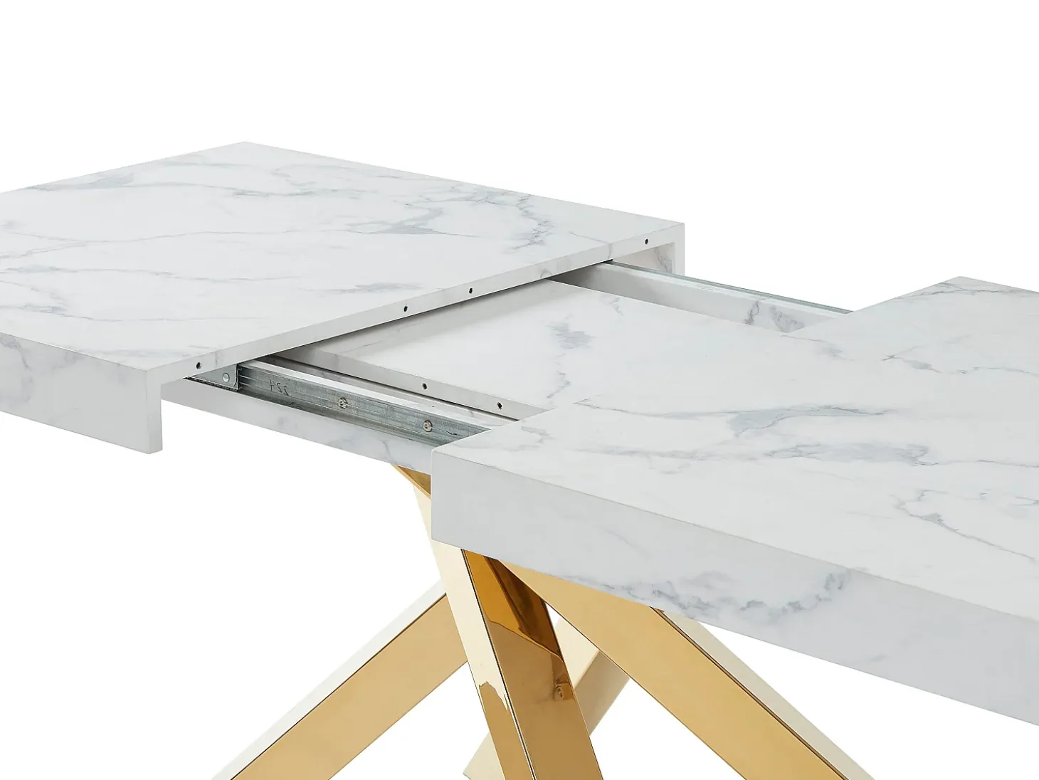 Mesa extensible 6 a 10 cubiertos de MDF y metal - Efecto mármol blanco y dorado - CATONAV