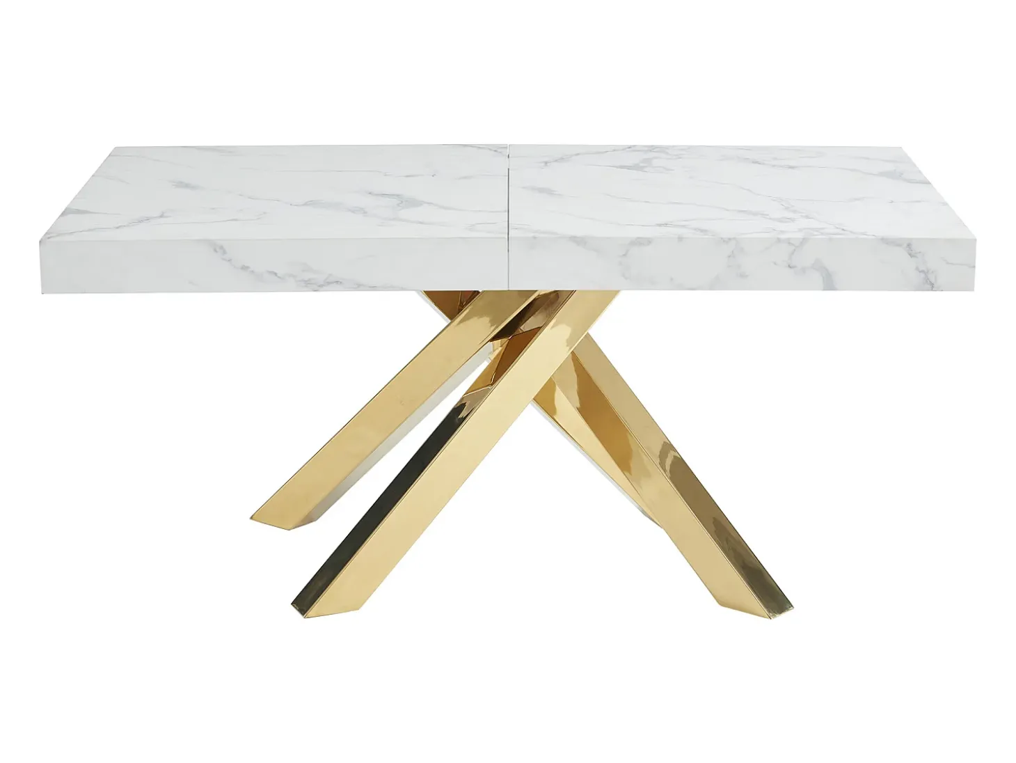 Mesa extensible 6 a 10 cubiertos de MDF y metal - Efecto mármol blanco y dorado - CATONAV