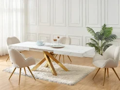 Mesa extensible 6 a 10 cubiertos de MDF y metal - Efecto mármol blanco y dorado - CATONAV