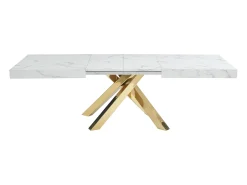 Mesa extensible 6 a 10 cubiertos de MDF y metal - Efecto mármol blanco y dorado - CATONAV