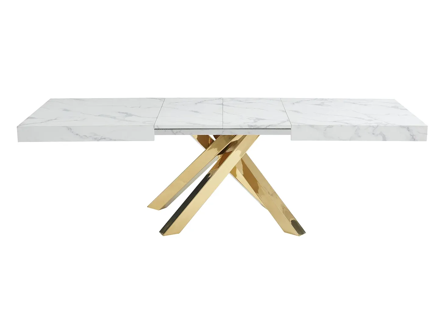 Mesa extensible 6 a 10 cubiertos de MDF y metal - Efecto mármol blanco y dorado - CATONAV