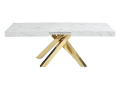 Mesa extensible 6 a 10 cubiertos de MDF y metal - Efecto mármol blanco y dorado - CATONAV