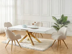 Mesa extensible 6 a 10 cubiertos de MDF y metal - Efecto mármol blanco y dorado - CATONAV