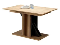 Mesa extensible 135-175 cm negra y madera con lamas Lazare