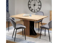 Mesa extensible 135-175 cm negra y madera con lamas Lazare