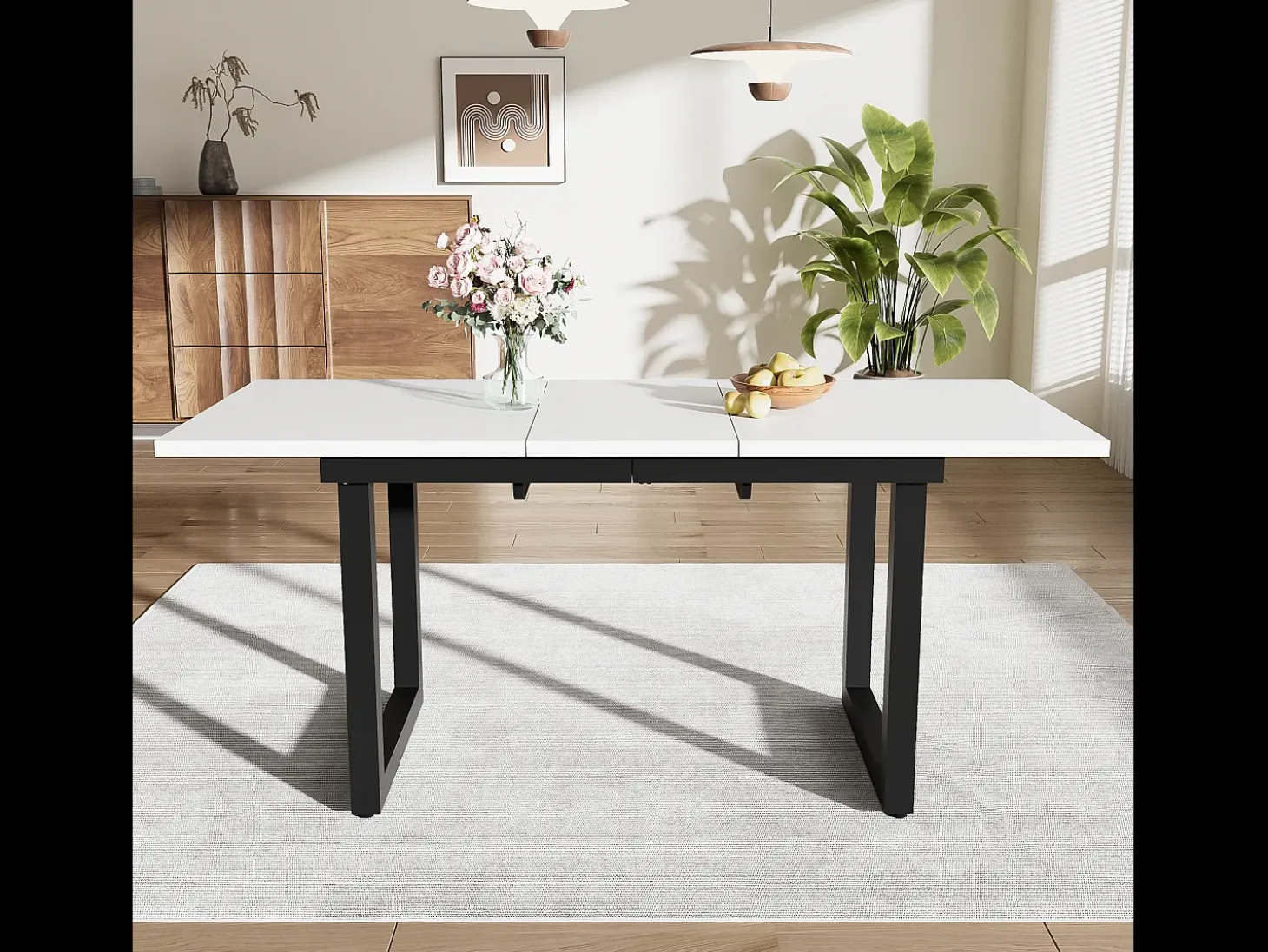 Mesa extensible 140/180 x 80 cm - Patas de metal - Blanco y negro