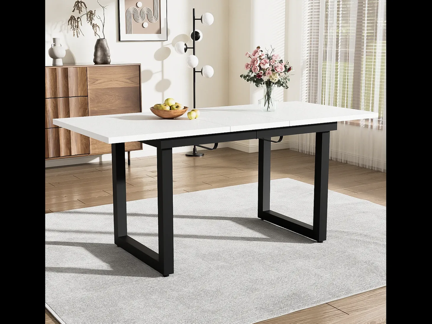 Mesa extensible 140/180 x 80 cm - Patas de metal - Blanco y negro