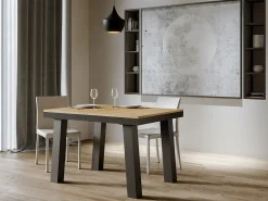 Mesa extensible Bidy de 6 a 10 plazas L 120 a 224 cm madera clara y estructura de metal antracita
