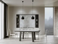 Mesa extensible Bidy de 6 a 14 plazas L 180 a 284 cm con efecto mármol blanco y estructura de metal antracita