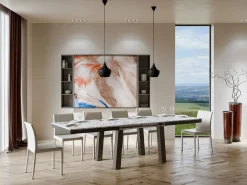 Mesa extensible Bidy de 6 a 14 plazas L 180 a 284 cm con efecto mármol blanco y estructura de metal antracita