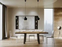 Mesa extensible Bidy de 6 a 16 plazas L 120 a 380 cm madera clara y estructura de metal antracita
