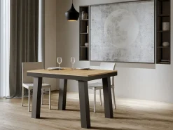 Mesa extensible Bidy de 6 a 16 plazas L 120 a 380 cm madera clara y estructura de metal antracita