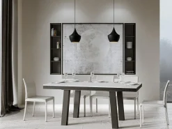 Mesa extensible Bidy de 6 a 20 plazas L 160 a 420 cm estructura de metal blanco y antracita