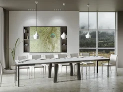 Mesa extensible Bidy de 6 a 20 plazas L 160 a 420 cm estructura de metal blanco y antracita