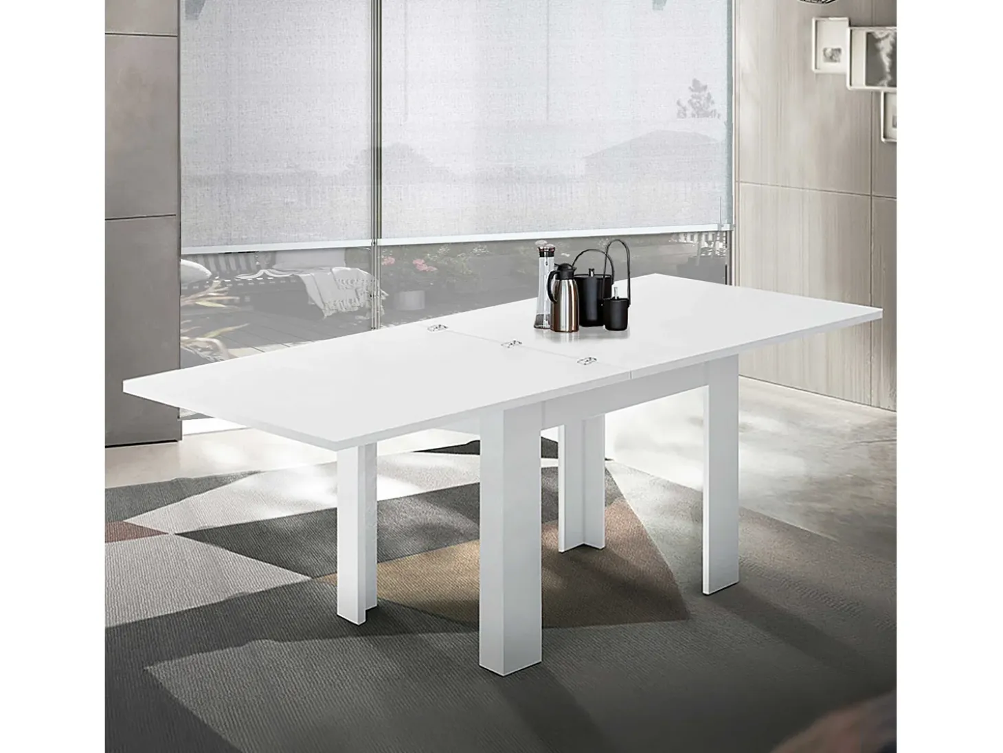 Mesa extensible blanca de diseño moderno 90-180x90cm salón y cocina Jesi Liber