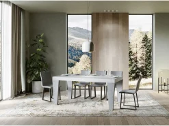 Mesa extensible blanca y patas gris hormigón de 6 a 20 plazas Kristo de 160 a 420 cm-Soporte 2 pies