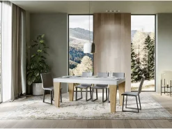 Mesa extensible blanca y patas de roble natural para 6 a 12 personas Kristo L 180 a 284 cm-Soporte 4 pies