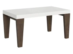 Mesa extensible blanca y patas de madera de nogal de 6 a 20 plazas Kristo de 160 a 420 cm-Soporte 2 pies