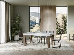 Mesa extensible blanca y patas de madera de nogal de 6 a 20 plazas Kristo de 160 a 420 cm-Soporte 2 pies