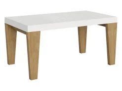 Mesa extensible blanca y patas roble natural 6 a 20 plazas Kristo 160 a 420 cm-Soporte 2 pies