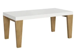 Mesa extensible blanca y patas roble natural 6 a 20 plazas Kristo 180 a 440 cm-Soporte 2 pies