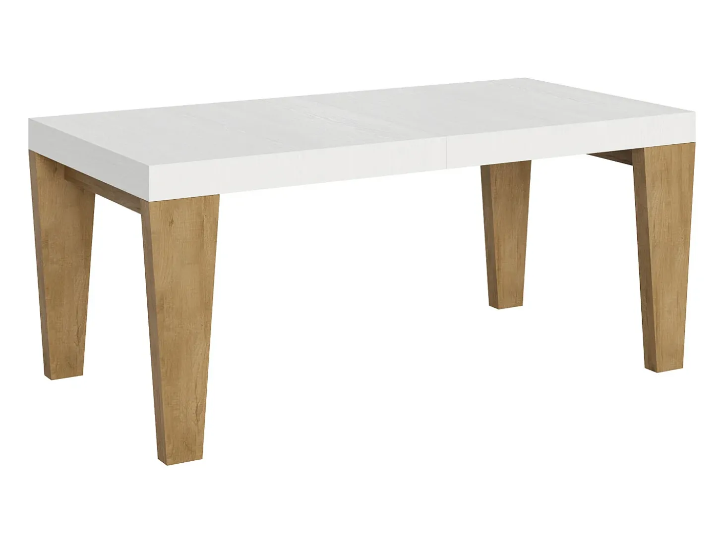 Mesa extensible blanca y patas roble natural 6 a 20 plazas Kristo 180 a 440 cm-Soporte 2 pies