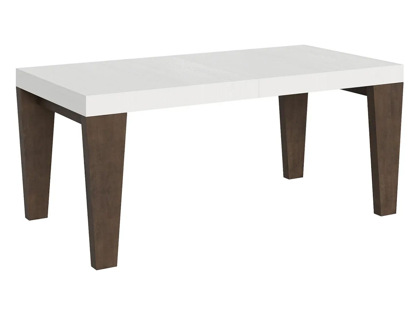 Mesa extensible blanca y patas de madera de nogal para 6 a 12 personas Kristo L 180 a 284 cm-Soporte 2 pies