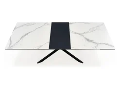 Mesa extensible cerámica mármol blanco/gris patas negras 160/200×90 cm