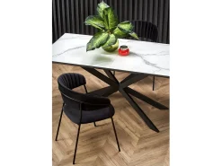 Mesa extensible cerámica mármol blanco/gris patas negras 160/200×90 cm