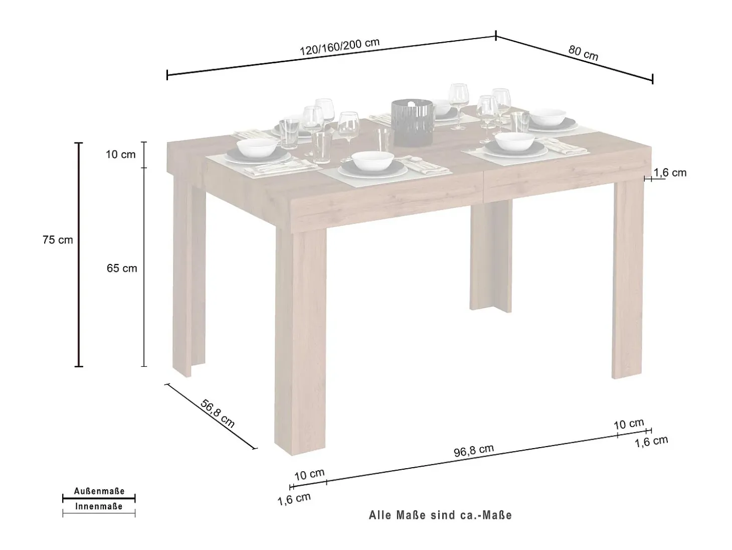 Mesa extensible Chronos, ideal para 4-10 personas, color roble, 120/160/200 x 80 x 75 cm