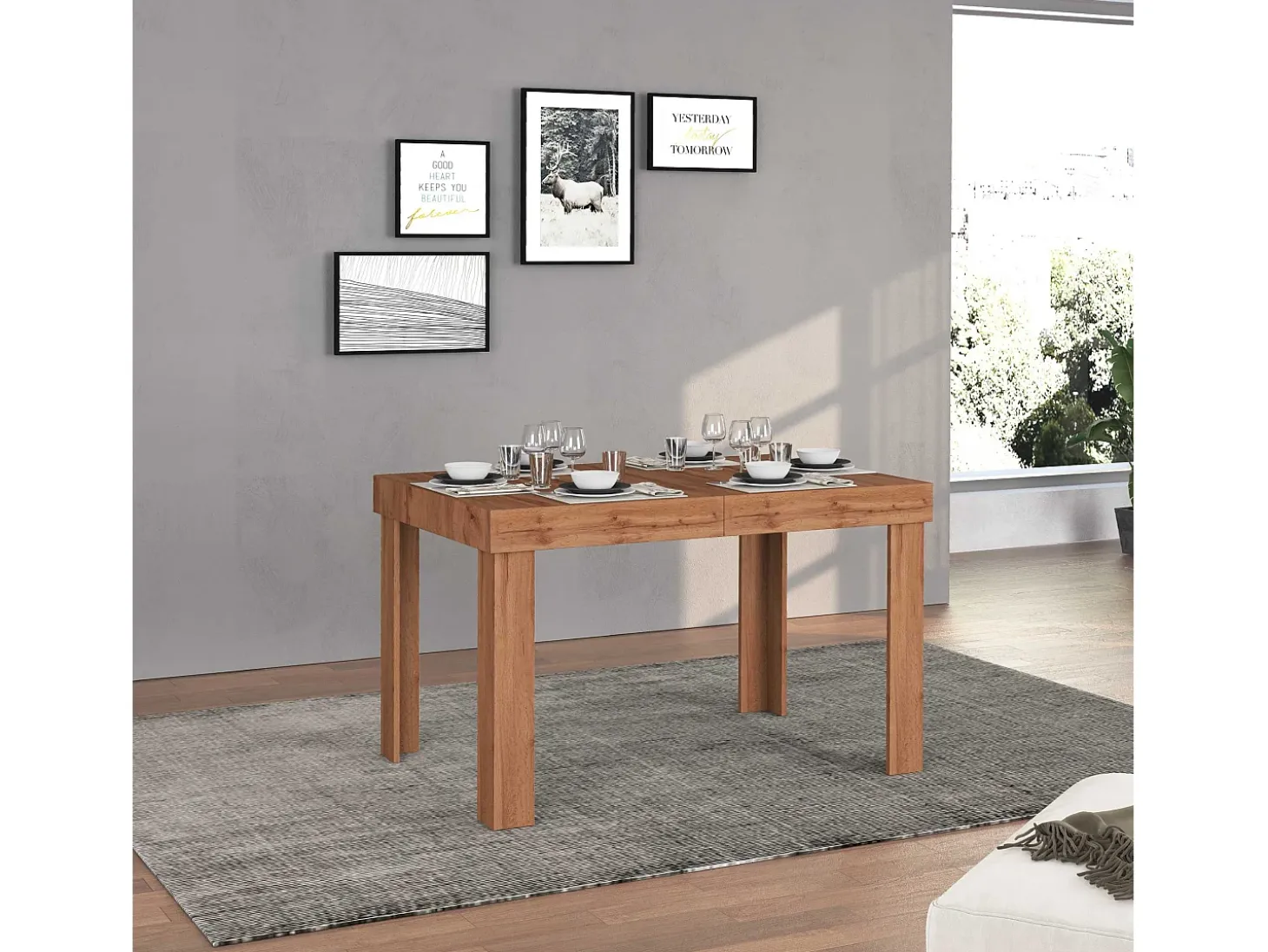 Mesa extensible Chronos, ideal para 4-10 personas, color roble, 120/160/200 x 80 x 75 cm