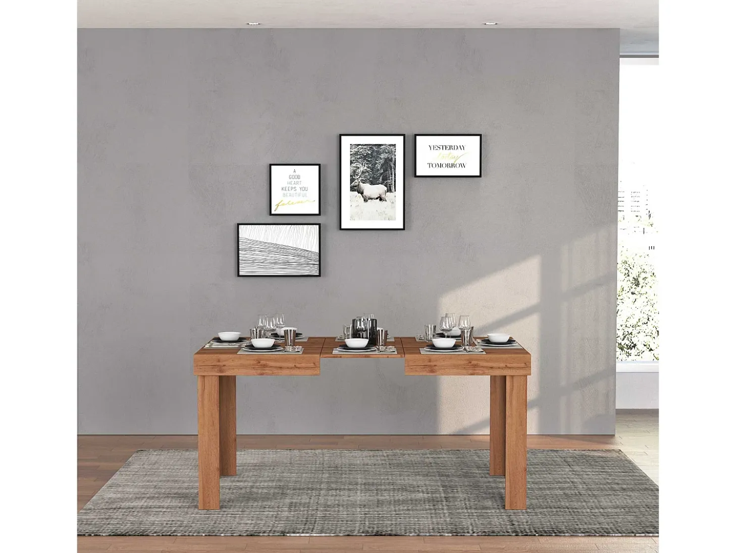 Mesa extensible Chronos, ideal para 4-10 personas, color roble, 120/160/200 x 80 x 75 cm