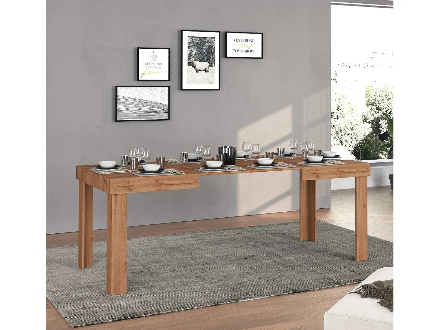 Mesa extensible Chronos, ideal para 4-10 personas, color roble, 120/160/200 x 80 x 75 cm