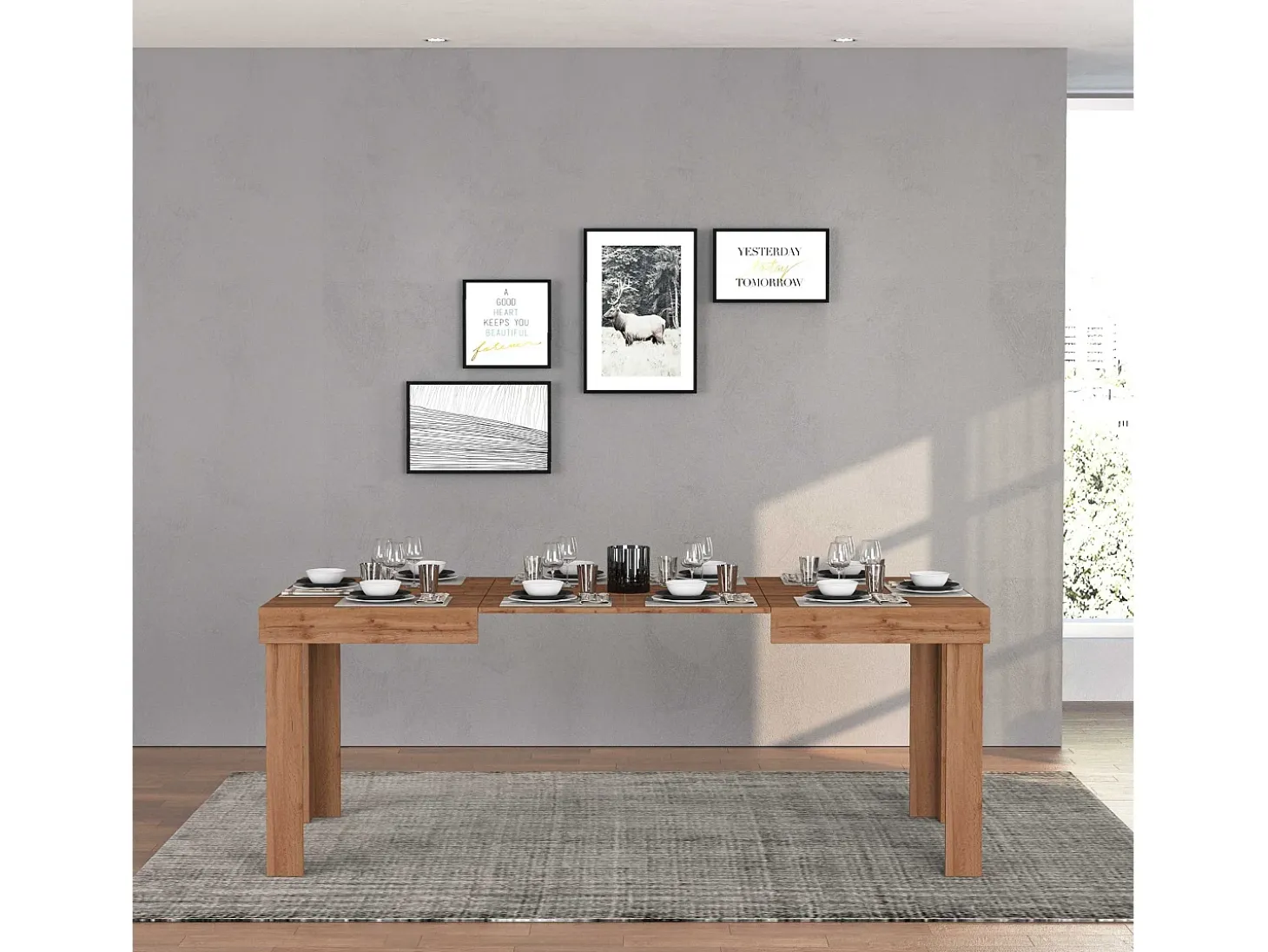 Mesa extensible Chronos, ideal para 4-10 personas, color roble, 120/160/200 x 80 x 75 cm