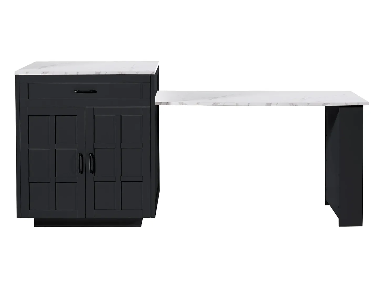 Mesa extensible con almacenaje, MDF y metal, diseño moderno, color negro (133-202x70x93,5 cm)