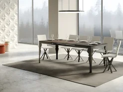 Mesa extensible con patas de acero antracita, estilo oriental Torza evolución-Color Marrón-Soporte 2 pies-Ancho extensible