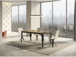 Mesa extensible con patas de acero antracita, estilo oriental Torza evolución-Color Natural-Soporte 4 pies-Ancho extensible