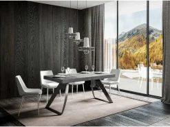 Mesa extensible con patas curvadas de acero antracita Volta-Color Gris cemento-Alargaderas -Ancho extensible