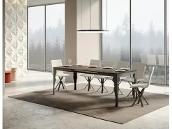Mesa extensible con patas de acero antracita, estilo oriental Torza evolución-Color Marrón-Soporte 2 pies-Ancho extensible