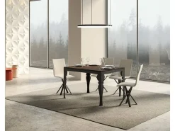 Mesa extensible con patas de acero antracita, estilo oriental Torza evolución-Color Marrón-Soporte 2 pies-Ancho extensible