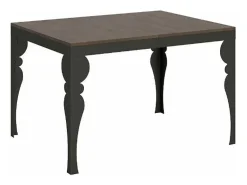 Mesa extensible con patas de acero antracita, estilo oriental Torza evolución-Color Marrón-Soporte 2 pies-Ancho extensible