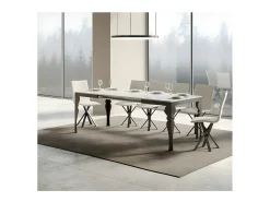 Mesa extensible con patas de acero antracita, estilo oriental Torza evolución-Color Blanco-Soporte 2 pies-Ancho extensible